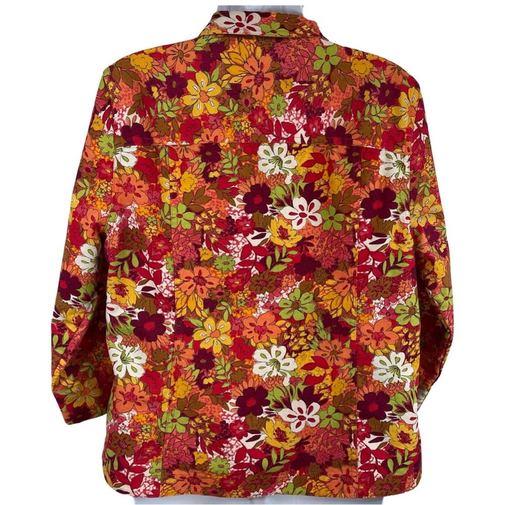 Retro Floral Print Linen Cotton Blend Jacket M Orange Gold - Picture 7 of 11